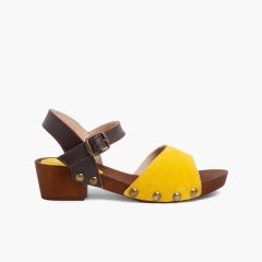 Sandales en Suède Avec Semelle Façon Bois Jaune