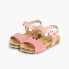 Sandales en cuir et en suède fermeture à boucle Rose