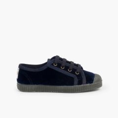 Baskets Enfants en velours avec lacets Bleu Marine