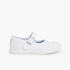 Tennis en Toile pour Fille - Fermeture à Boucle et Bout Renforcé Blanc