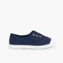 Tennis en Toile avec Bout Caoutchouc Sans Lacets Bleu Marine