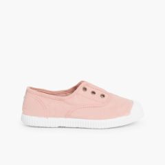 Tennis en Toile avec Bout Caoutchouc Sans Lacets Rose Pâle