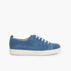 Baskets à Lacets en Suède Bleu denim