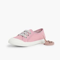 Tennis en Toile avec Lacets Rose
