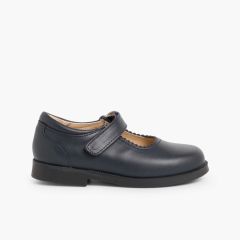 Chaussure Babies d'école Fille à scratch Bleu Marine