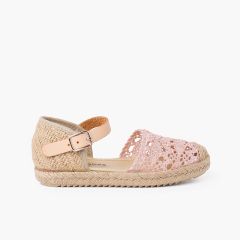 Sandale espadrille en macramé pour fille avec boucle Rose