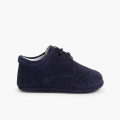 Bottines Bébé en cuir style blucher  Bleu Marine