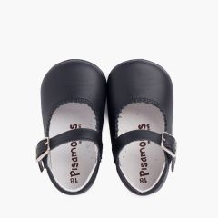 Chaussures babies en cuir avec fermeture à boucle pour bébés Bleu Marine