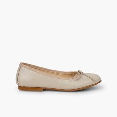 Ballerines de Cérémonie en cuir pour Fille  Beige