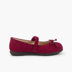 Ballerines pour Fille à scratch et noeud façon babies Bordeaux