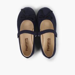 Ballerines pour Fille à scratch et noeud façon babies Bleu Marine