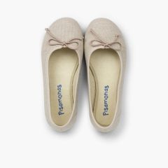 Ballerines de cérémonie en lin pour fille  Écru