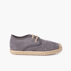 Derbies effet daim et Lacets en Jute Gris