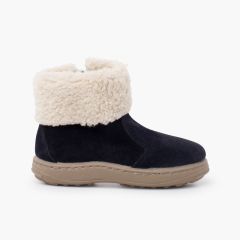 Botte de sport avec fermeture éclair et semelle en peau de mouton Bleu Marine