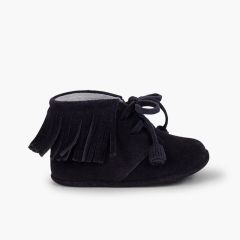 Bottillons pour bébé avec Franges et Lacets Bleu Marine