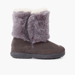 Botte en fourrure douce avec fermeture double adhérente Gris