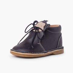 Bottines en cuir à lacets Monkey Face Bleu Marine