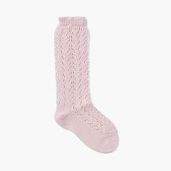Chaussettes Montantes Perlé Ajourées Rose