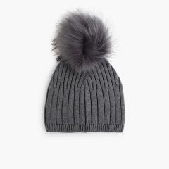 Bonnet à pompon fourrure Gris