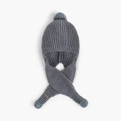 Bonnet avec écharpe et pompons Gris