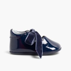 Chaussures Babies Vernis Nœud Velours  Bleu Marine