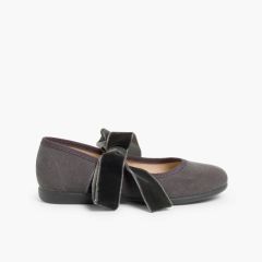 Babies avec ruban en velours pour filles Gris