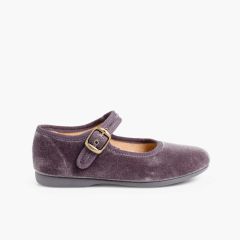 Chaussures Babies Fille en Velours Fermeture à Boucle Gris