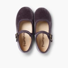 Chaussures Babies Fille en Velours Fermeture à Boucle Gris