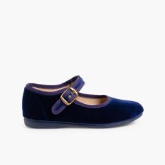 Chaussures Babies Fille en Velours Fermeture à Boucle Bleu Marine