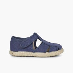 Chaussures salomé sandales ouvertures toile et jute Bleu Marine