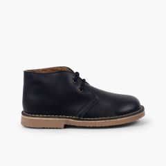 Bottines Cuir Lacets Doublure Type Mouton Bleu Marine