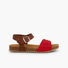 Sandales bio en cuir et suède gravé pour petite fille Rouge