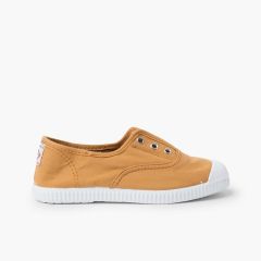 Tennis en Toile avec Bout Caoutchouc Sans Lacets Ocre