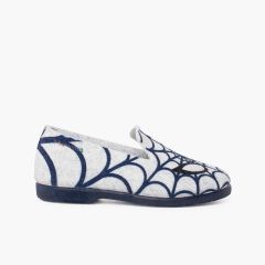 Pantoufles en toile d'araignée maison  Gris et bleu