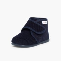 Chaussons en Velours Côtelé à Scratch  Bleu Marine