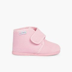 Chaussons en Velours Côtelé à Scratch  Rose