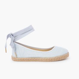 Ballerines fille en lin avec ruban et jute  Bleu ciel