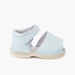 Sandales Avarcas bébé cuir Bande adhérente  Bleu Ciel