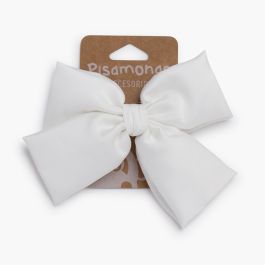 Barrette avec nœud en satin Blanc