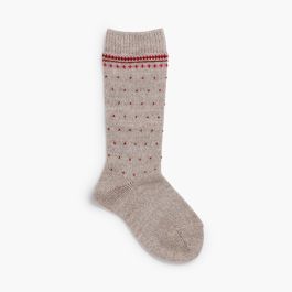 Chaussettes hautes motif grec pois Beige