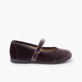 Babies velours fille bride fine à scratch Gris