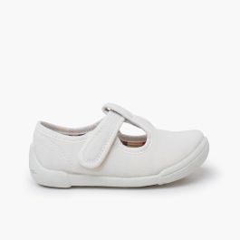 Salomés barefoot bande à scratch semelle blanche Blanc