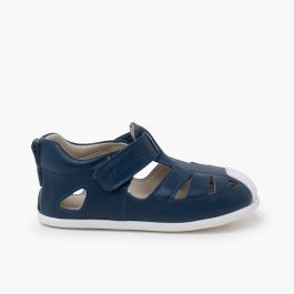 Sandale cuir souple semelle fine Bleu navy