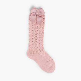Chaussettes hautes condor ajourées avec un ruban Rose Claire