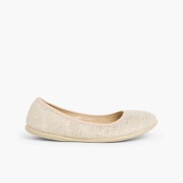 Ballerines pour Fille et Femme en Lin Métallisé Brun