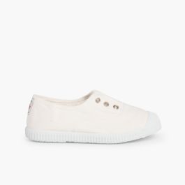 Tennis en Toile avec Bout Caoutchouc Sans Lacets Blanc