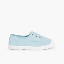 Tennis en Toile avec Bout Caoutchouc Sans Lacets Bleu Ciel