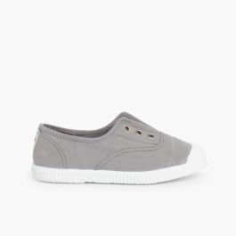 Tennis en Toile avec Bout Caoutchouc Sans Lacets Gris
