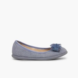 Ballerines pour Fille et Femme en toile avec ruban en tulle    Bleu