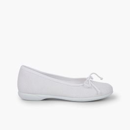 Ballerines de cérémonie en lin pour fille  Blanc